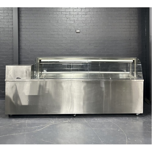 Pre-Owned Custom Made Curved Glass Cold Food Display with Servery 3000mm - PO-1589