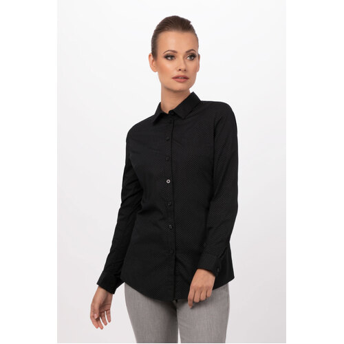 Chef Works Deco Shirt Long Sleeve Black and White - SFC01W - SFC01W