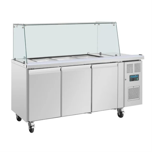 Polar UA018-A U-Series GN Counter Saladette with Square Sneeze Guard - 3 Door - UA018-A