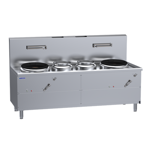 Luus WV-1A2P1A - Fo San Wok 2 Air-Blast Burners and 2 Centre Pots - WV-1A2P1A