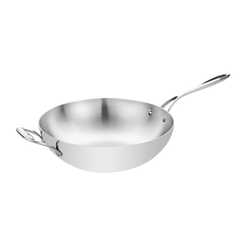 Vogue Tri-wall Wok Flat Bottom Stainless Steel 300mm - Y261