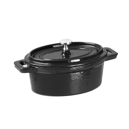 Vogue Cast Iron Mini Oval Pot Black 315ml  - Y264