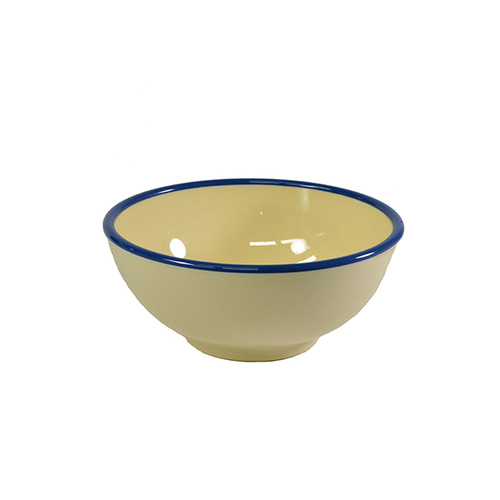 Jab Vintage Yellow/Blue Rim Melamine Enamel Look Round Bowl 175x80mm (Box of 6)