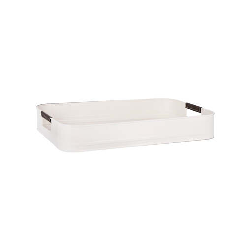 Coney Island Galvanised Creme P/C Rect Tray with Leather Handle 485 x 335 x 75mm