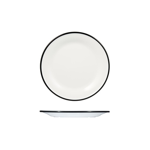 Ryner Melamine Evoke Round Plate - Wide Rim White With Black Rim 220mm - Box of 12