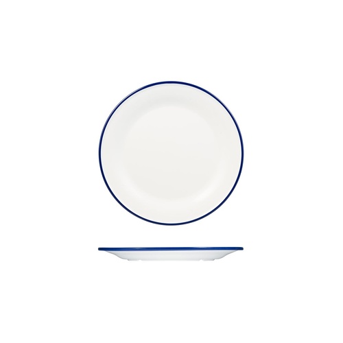 Ryner Melamine Evoke Round Plate - Wide Rim White With Blue Rim 220mm - Box of 12