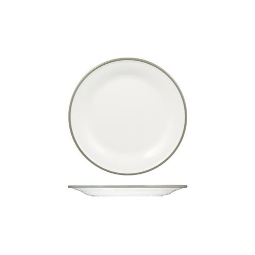 Ryner Melamine Evoke Round Plate - Wide Rim White With Grey Rim 220mm - Box of 12