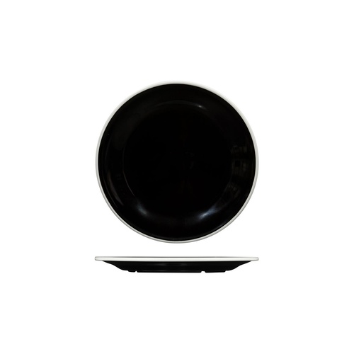 Ryner Melamine Evoke Round Plate - Wide Rim Black With White Rim 220mm - Box of 12