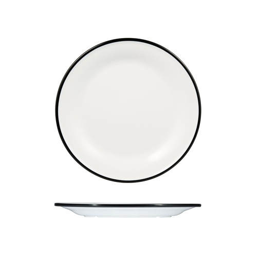 Ryner Melamine Evoke Round Plate - Wide Rim White With Black Rim 270mm - Box of 12