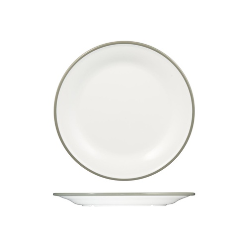 Ryner Melamine Evoke Round Plate - Wide Rim White With Grey Rim 270mm - Box of 12