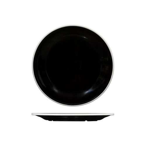 Ryner Melamine Evoke Round Plate - Wide Rim Black With White Rim 270mm - Box of 12