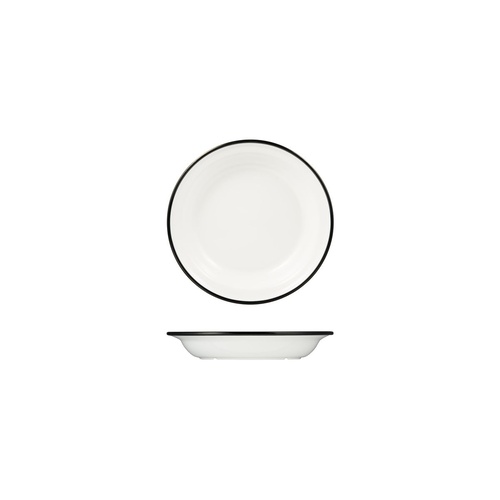 Ryner Melamine Evoke Deep Round Plate White With Black Rim 200mm / 380ml - Box of 12