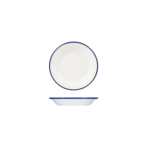 Ryner Melamine Evoke Deep Round Plate White With Blue Rim 200mm / 380ml - Box of 12