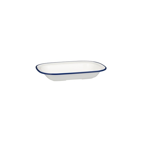 Ryner Melamine Evoke Rectangular Dish White With Blue Rim 200x145x40mm / 400ml - Box of 12