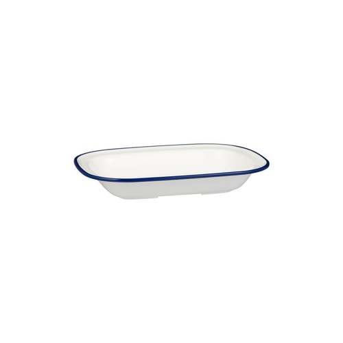 Ryner Melamine Evoke Rectangular Dish White With Blue Rim 230x175x40mm / 580ml - Box of 12