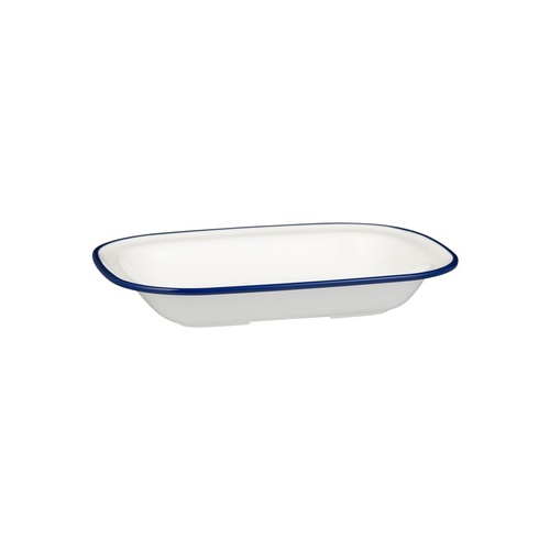 Ryner Melamine Evoke Rectangular Dish White With Blue Rim 270x200x42mm / 900ml - Box of 12