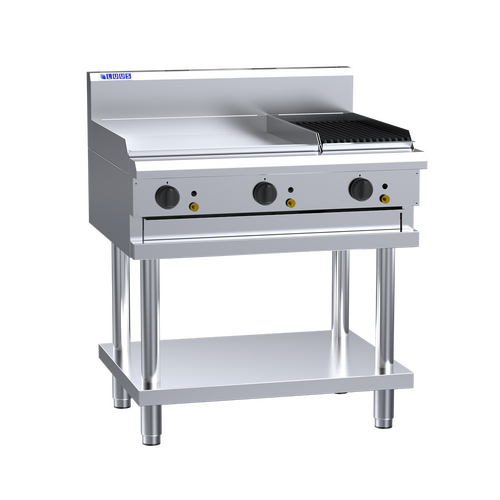 Luus CS-6P3C - Gas 600mm Griddle + 300mm Chargrill on Leg Stand
