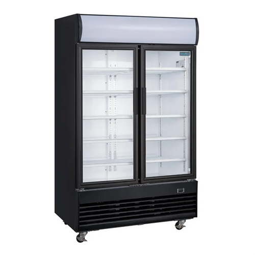 Polar GM813-A G-Series Upright Display Cooler with Light Box Double Hinged Door - Black