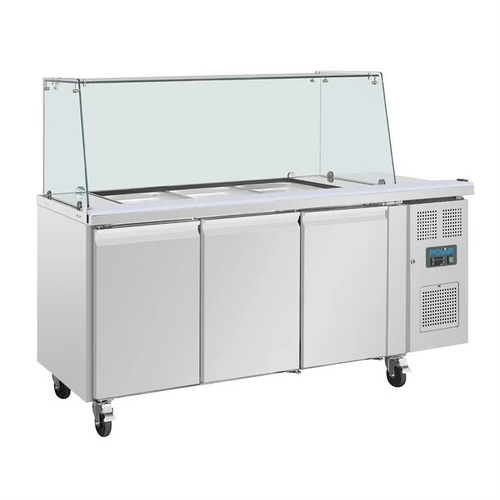 Polar UA018-A U-Series GN Counter Saladette with Square Sneeze Guard - 3 Door